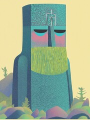 Abstract geometric king wearing a crown in pastel colors combines royalty with playful design.