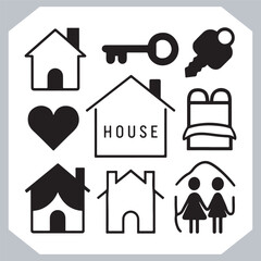 Black silhouettes of houses and cottages, home property logo set package, home button, residential building, country cottage, apartment vector illustrations.