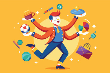 Multitasking Businessman Juggling Work and Life with Multiple Arms