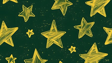 Yellow Stars on Green Background, Abstract Image, Texture, Pattern, Wallpaper, Cover and Screen for Smartphone, PC, Laptop, 9:16 and 16:9 Format