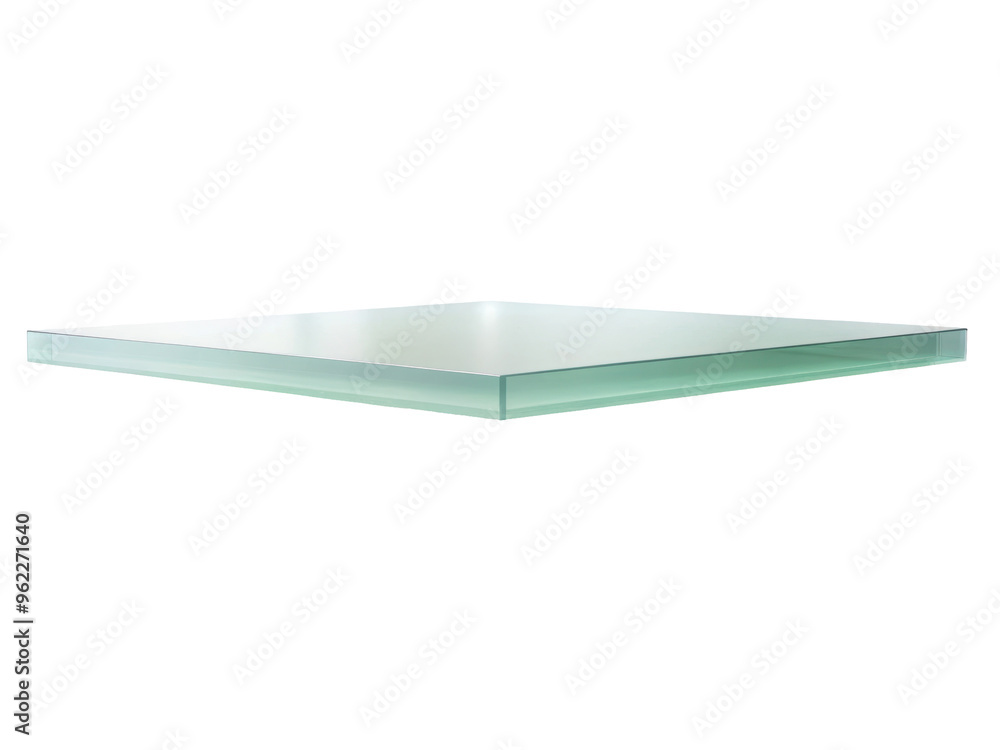 Poster clear glass square panel floating in space with a transparent edge, showcasing a sleek and modern de