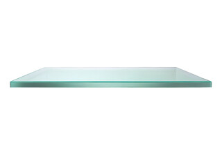 Minimalist transparent glass shelf with a sleek, modern design, perfect for contemporary interior decor and storage solutions. Isolated on transparent background, png.