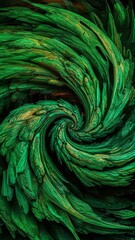Obraz premium A green background with the yellow abstract psychedelic background texture Swirl wave element. 