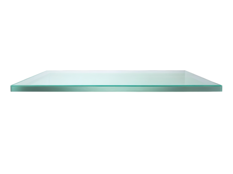 Minimalist transparent glass shelf with a sleek, modern design, perfect for contemporary interior decor and storage solutions. Isolated on transparent background, png.