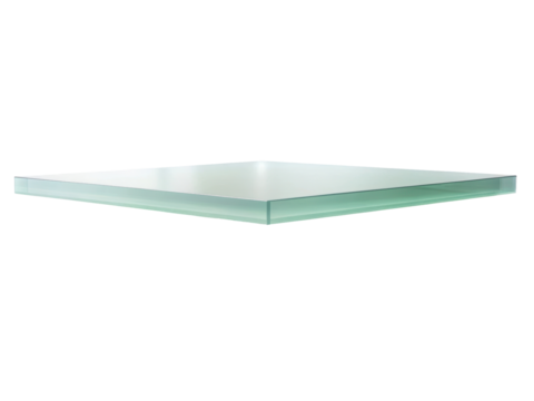 Clear glass square panel floating in space with a transparent edge, showcasing a sleek and modern design. Isolated on transparent background, png.