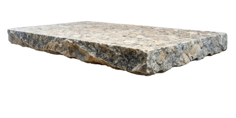 Natural stone slab featuring a rough texture and rectangular shape, ideal for landscaping and construction applications. Isolated on transparent background, png.