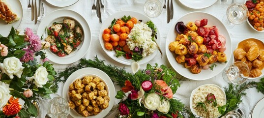 Vegan New Year's Celebration Meal with Colorful Plant-Based Dishes for a Festive Feast