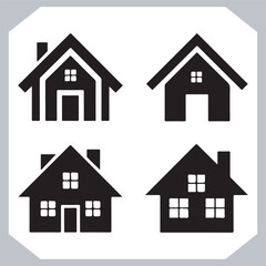 Black silhouettes of houses and cottages, home property logo set package, home button, residential building, country cottage, apartment vector illustrations.