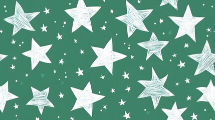 Obraz premium White Stars on Green Background, Abstract Image, Texture, Pattern, Wallpaper, Cover and Screen for Smartphone, PC, Laptop, 9:16 and 16:9 Format