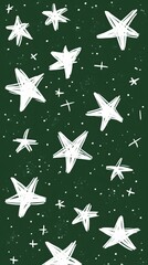 Fototapeta premium White Stars on Green Background, Abstract Image, Texture, Pattern, Wallpaper, Cover and Screen for Smartphone, PC, Laptop, 9:16 and 16:9 Format