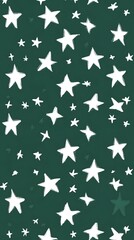 White Stars on Green Background, Abstract Image, Texture, Pattern, Wallpaper, Cover and Screen for Smartphone, PC, Laptop, 9:16 and 16:9 Format