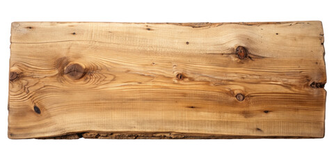 Rustic wooden plank featuring a natural wood grain and visible knots, ideal for use in design projects requiring organic or natural textures. Isolated on transparent background, png.