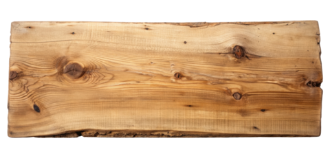 Rustic wooden plank featuring a natural wood grain and visible knots, ideal for use in design projects requiring organic or natural textures. Isolated on transparent background, png.