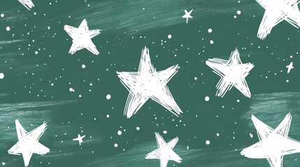 Obraz premium White Stars on Green Background, Abstract Image, Texture, Pattern, Wallpaper, Cover and Screen for Smartphone, PC, Laptop, 9:16 and 16:9 Format