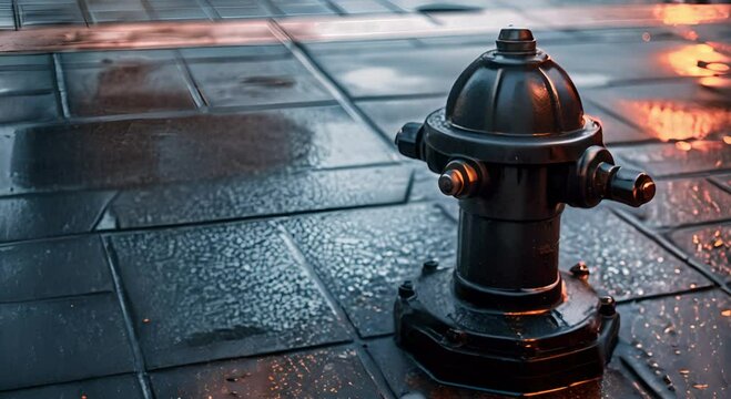 A Wet Fire Hydrant on a Tile Floor in the City