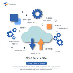 Cloud data transfer, information exchange, remote backup flat style vector concept illustration