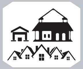 Black silhouettes of houses and cottages, home property logo set package, home button, residential building, country cottage, apartment vector illustrations.