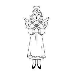 A cute Christmas angel singing a song. A Christmas song. A small girl with wings sings a religious song. Christmas doodle illustration.