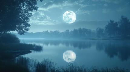 Naklejka premium A serene night scene with a softly glowing moon featuring a calm and gentle face