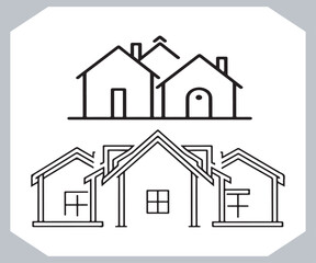 Fototapeta premium Black silhouettes of houses and cottages, home property logo set package, home button, residential building, country cottage, apartment vector illustrations.