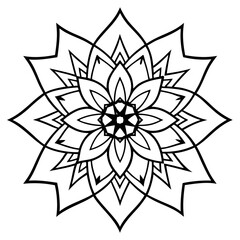 Mandala line art silhouette vector illustration with intricate geometric patterns perfect for meditation, design, and spiritual projects