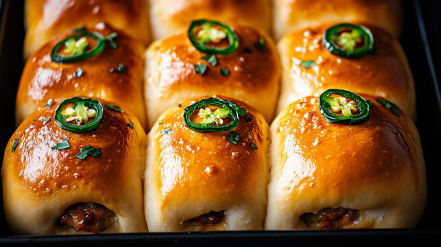 Texas Kolache with Jalape&ntilde;o Sausage and Cheese on a Baking Tray