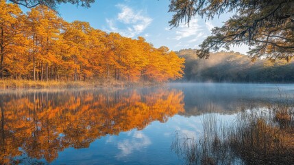 Obraz premium A serene autumn morning at a lake