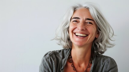 Close-Up Portrait of a Beautiful Mature Woman Laughing