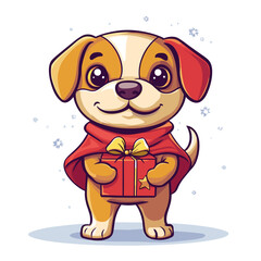 vector dog holding gift flat style on white background .Generative AI