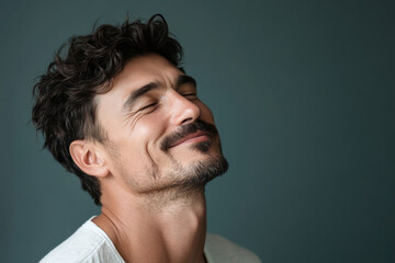 Obraz premium a close up of a man's face looking to a side
