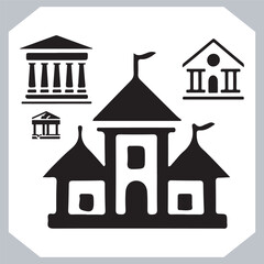 Black silhouettes of houses and cottages, home property logo set package, home button, residential building, country cottage, apartment vector illustrations.