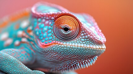Fototapeta premium Closeup of chameleon with its skin blending into a vibrant background