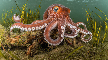 Obraz premium Octopus in Water with Plants