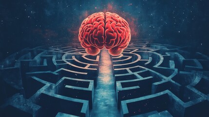 find your way through the maze to unlock fascinating insights into the complexities of the mind with a brain symbol, a psychology concept banner