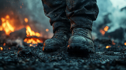 Close-up of firefighter boots