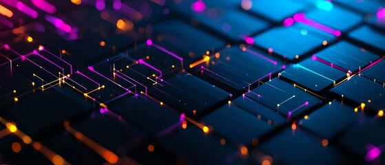 Vibrant digital background featuring colorful lights illuminating a geometric pattern, perfect for tech and innovation themes.