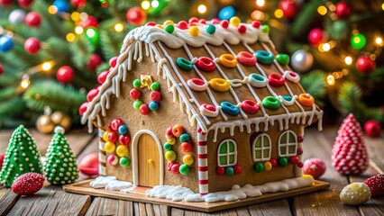 Gingerbread House Decorated with Colorful Candies