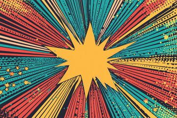 Fototapeta premium A vibrant retro comic book starburst explodes with energy, radiating with color and style.
