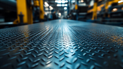 Obraz premium Close-up of metal flooring in an industrial factory setting