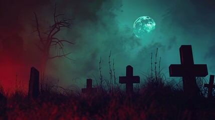Abstract background featuring a silhouette of a graveyard for Halloween.
