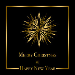 Christmas card design. Gold line art and letters