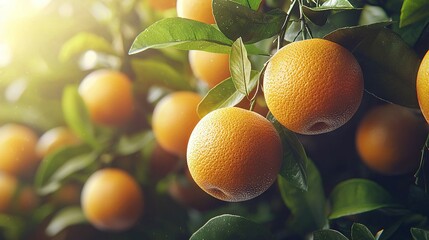   A tree brimming with oranges atop a verdant leafy canopy
