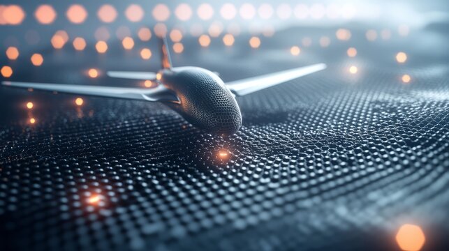 Futuristic Airplane on Abstract Geometric Surface