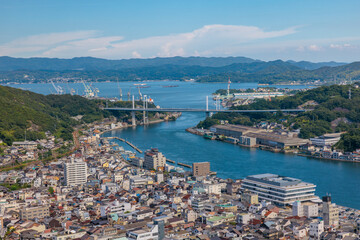 千光寺公園からの眺め。尾道水道と尾道の町並み(広島県尾道市)