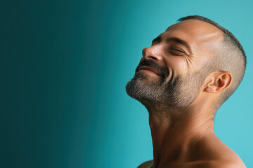 a close up of a smiling man's face