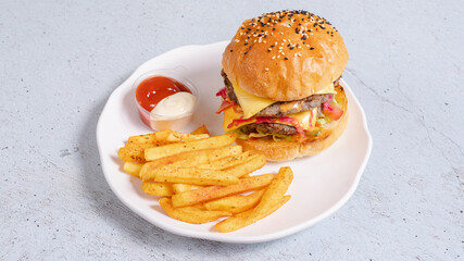 Delicious burger and French fries