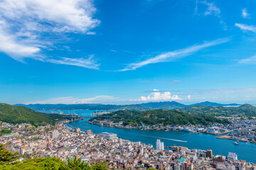 [広角]千光寺公園からの眺め。尾道水道と尾道の町並み(広島県尾道市)