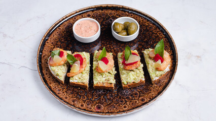 Bruschettas on tray isolated