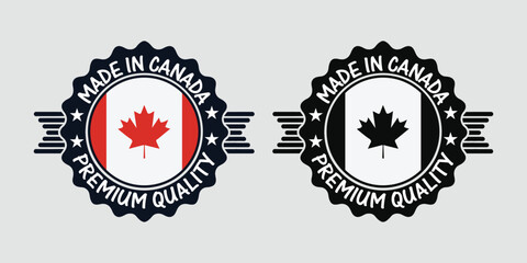 Made in Canada Labels Icon, Flag Product Emblem Logo, Set of Made in the Canada Labels Vector Illustration