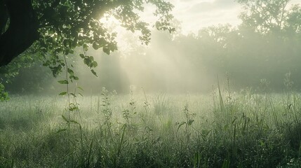 Obraz premium Sun shines through tall grass in a field